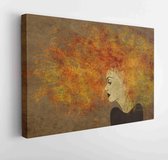 Art colorful painting beautiful girl face with red curly hair on brown background - Modern Art Canvas - Horizontal - 130143674 - 115*75 Horizontal