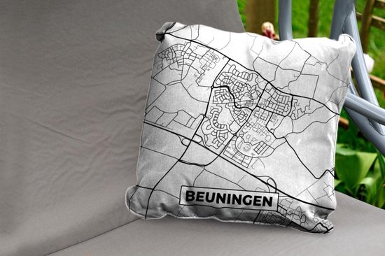 Sierkussen extérieur - Plan de la ville - Beuningen - Grijs - Wit - 60x60 cm - Résistant aux intempéries