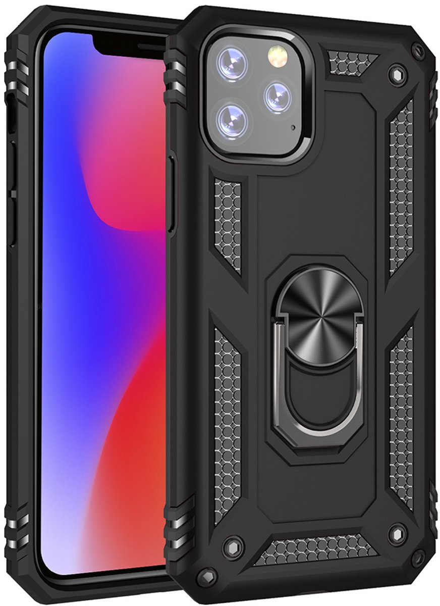 Ntech hoesje Geschikt voor iPhone 11 Pro Armor Ringhouder TPU - Zwart
