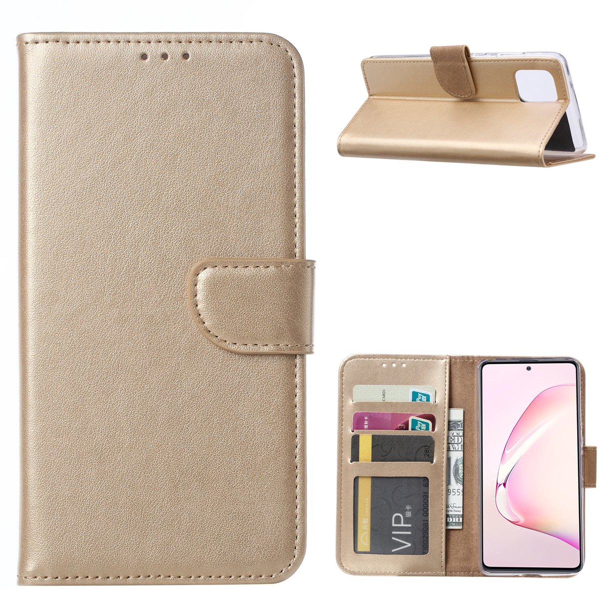 Hoesje Geschikt Voor Samsung Galaxy Note 10 Lite Hoesje met Pasjeshouder - Goud