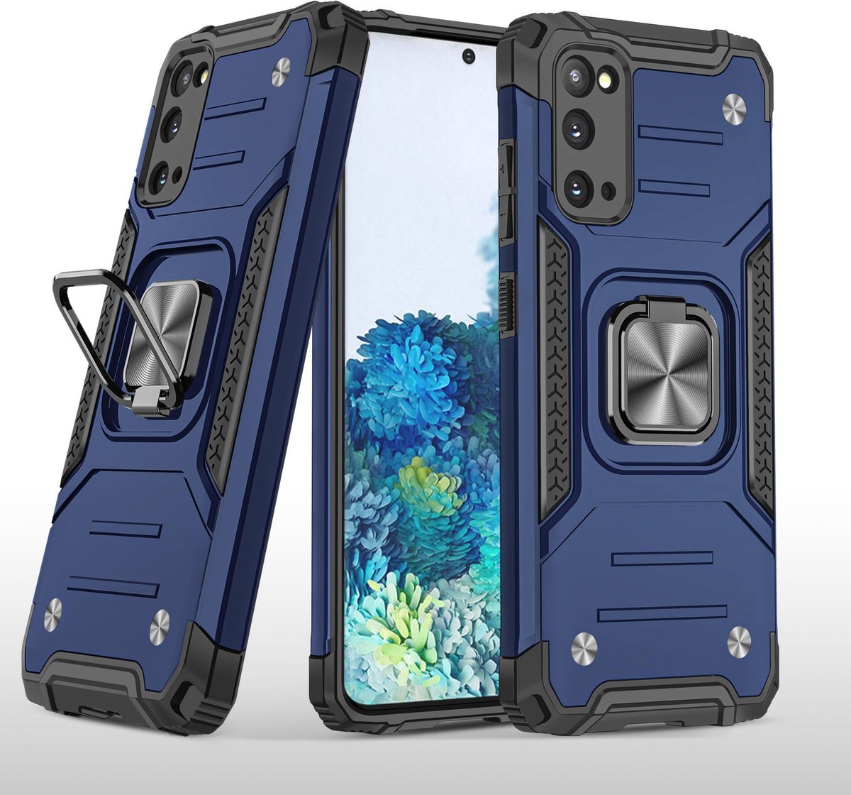 Hoesje Geschikt Voor Samsung Galaxy S20 Hoesje - Heavy Duty Armor hoesje Blauw - Galaxy S20 silicone TPU hybride hoesje Kickstand ringhouder met Magnetisch Auto Mount