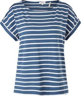 s.Oliver Dames Gestreept Shirt Dames Korte Mouwen - Brede Halslijn - Losse Pasvorm - 100% Katoen - Blauw met Wit - Maat 3XL (46)