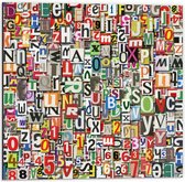 Dibond - Collage van Letters - 50x50cm Foto op Aluminium (Wanddecoratie van metaal)