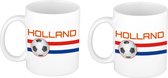 2x stuks Holland vlag met voetbal beker / mok wit - 300 ml - Nederland supporter / fan