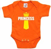 Koningsdag romper Princess met kroontje oranje - babys - Kingsday romper / kleding 68