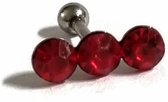 Helixpiercing tragus piercing met 3 steentjes rood