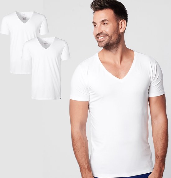 Eik investering Shilling SKOT Fashion Duurzaam t-shirt heren Deep V-neck White 2-pack - Wit - Maat S  | bol.com