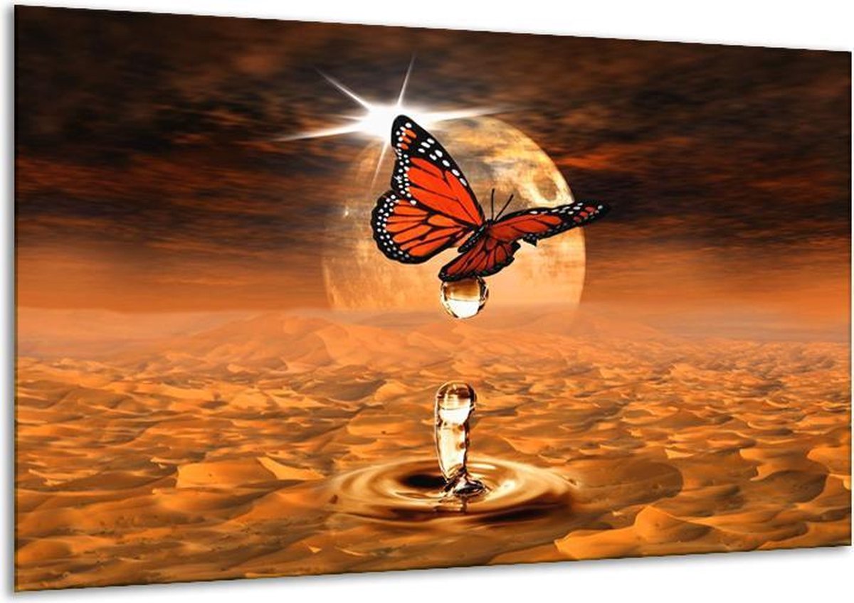 Glasschilderij Vlinder - Bruin, Goud - 120x70cm 1Luik - Foto Op Glas - Geen Acrylglas Schilderij - GroepArt 6000+ Glasschilderijen Art Collectie - Wanddecoratie - Woonkamer - Slaapkamer