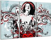 GroepArt - Schilderij -  Popart - Zwart, Rood, Wit - 120x80cm 3Luik - 6000+ Schilderijen 0p Canvas Art Collectie