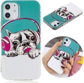 Voor iPhone 12 mini lichtgevende TPU zachte beschermhoes (headset hond)