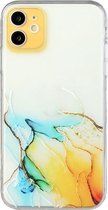 Holle marmeren patroon TPU rechte rand fijn gat beschermhoes voor iPhone 12 mini (geel blauw)
