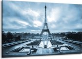 Schilderij Op Canvas - Groot -  Parijs, Eiffeltoren - Blauw, Grijs - 140x90cm 1Luik - GroepArt 6000+ Schilderijen Woonkamer - Schilderijhaakjes Gratis