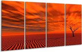 GroepArt - Glasschilderij - Landschap - Rood, Zwart, Oranje - 160x80cm 4Luik - Foto Op Glas - Geen Acrylglas Schilderij - 6000+ Glasschilderijen Collectie - Wanddecoratie