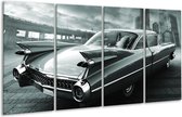 GroepArt - Glasschilderij - Auto, Oldtimer - Zwart, Grijs, Groen - 160x80cm 4Luik - Foto Op Glas - Geen Acrylglas Schilderij - 6000+ Glasschilderijen Collectie - Wanddecoratie