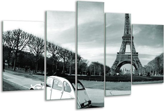 Glasschilderij Steden, Parijs - Grijs, Groen - 170x100cm 5Luik - Foto Op Glas - Geen Acrylglas Schilderij - 6000+ Glasschilderijen Collectie - Wanddecoratie
