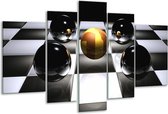 Glasschilderij Ball - Wit, Zwart, Geel - 170x100cm 5Luik - Foto Op Glas - Geen Acrylglas Schilderij - 6000+ Glasschilderijen Collectie - Wanddecoratie