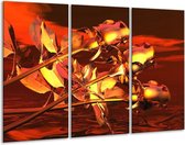 Glasschilderij Roos - Goud, Geel, Rood - 120x80cm 3Luik - Foto Op Glas - Geen Acrylglas Schilderij - GroepArt 6000+ Glas Art Collectie - Maatwerk Mogelijk