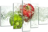Glasschilderij Paprika - Groen, Rood, Wit - 170x100cm 5Luik - Foto Op Glas - Geen Acrylglas Schilderij - 6000+ Glasschilderijen Collectie - Wanddecoratie