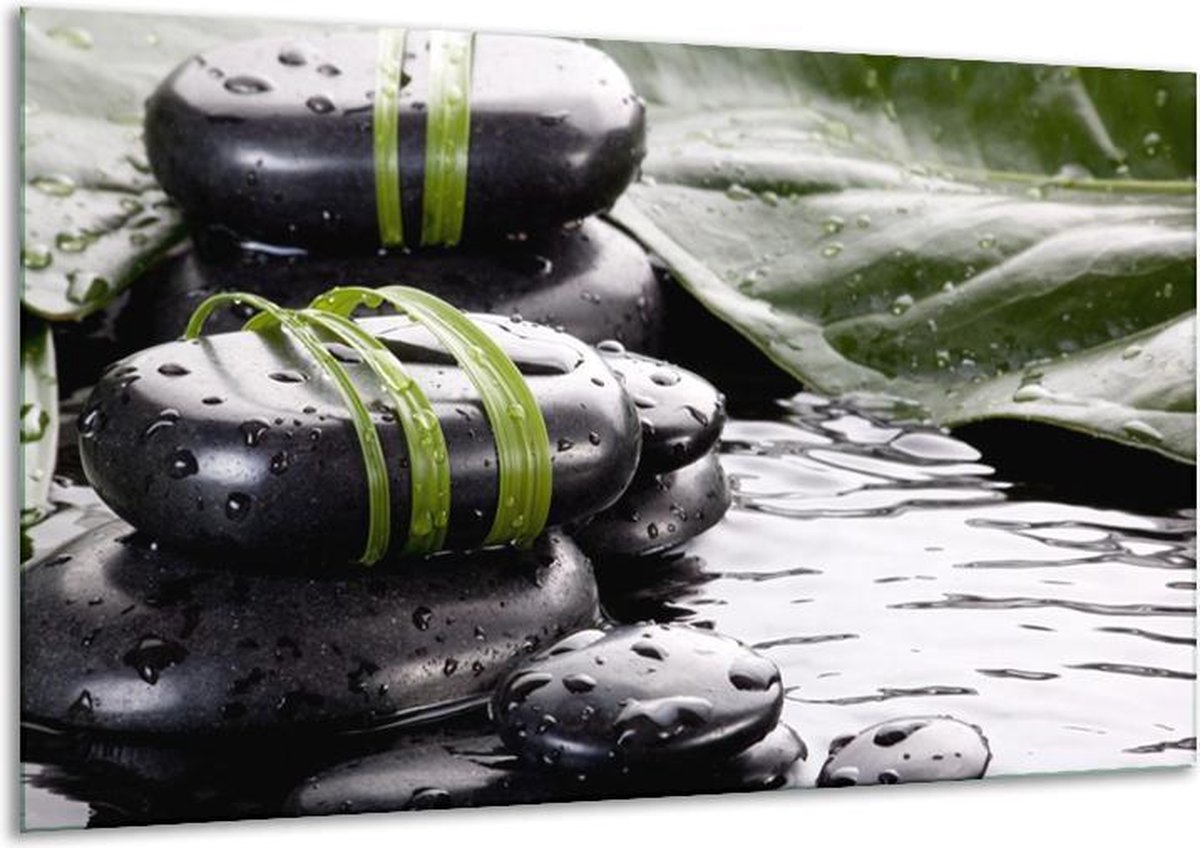 Glasschilderij Stenen - Groen, Zwart, Wit - 120x70cm 1Luik - Foto Op Glas - Geen Acrylglas