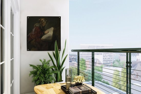 Affiche de jardin - Vieille femme lisant la prophétesse Hanna - peinture de Rembrandt van Rijn - 50x50 cm