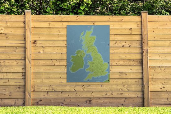 Affiche de jardin - Toile de jardin - Posters de jardin extérieur - dessin d'une carte détaillée du Royaume-Uni - 90x120 cm - Jardin