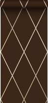 Origin behang ruiten mat bruin en glanzend brons - 345717 - 53 cm x 10,05 m