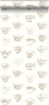 ESTAhome behangpapier kopjes en schoteltjes beige - 138151 - 53 cm x 10,05 m