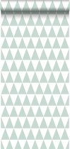 ESTAhome behang grafisch geometrische driehoeken mintgroen en mat wit - 128843 - 53 cm x 10,05 m