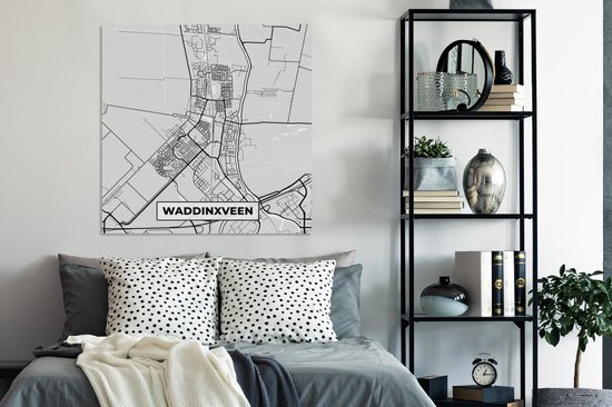 Tableau sur Toile City Map - Waddinxveen - Grijs - Wit - 90x90 cm - Décoration murale