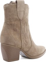 SmileFavorites® Dames Cowboylaarzen met Hak Kort - Suedine - Taupe Khaki - Maat 38