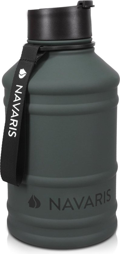 Navaris waterfles van roestvrij staal - Drinkfles - 2L - Extra grote roestvrijstalen fles met drinkdop - Ideaal tijdens het sporten - BPA-vrij