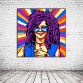 Pop Art Janis Joplin Canvas - 100 x 100 cm - Canvasprint - Op dennenhouten kader - Geprint Schilderij - Popart Wanddecoratie