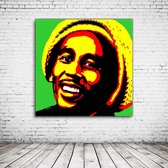 Pop Art Bob Marley Acrylglas - 80 x 80 cm op Acrylaat glas + Inox Spacers / RVS afstandhouders - Popart Wanddecoratie