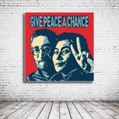Pop Art John Lennon & Yoko Ono Canvas - 90 x 90 cm - Canvasprint - Op dennenhouten kader - Geprint Schilderij - Popart Wanddecoratie