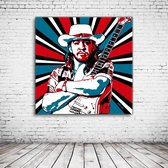 Pop Art Stevie Ray Vaughan Acrylglas - 100 x 100 cm op Acrylaat glas + Inox Spacers / RVS afstandhouders - Popart Wanddecoratie