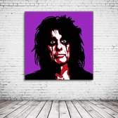 Pop Art Alice Cooper Acrylglas - 100 x 100 cm op Acrylaat glas + Inox Spacers / RVS afstandhouders - Popart Wanddecoratie