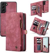 CaseMe - Hoesje geschikt voor Samsung Galaxy S21 FE -2 in 1 Book Case en Back Cover - Rood