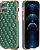 iPhone 12 Luxe Geruit Back Cover Hoesje - Silliconen - Ruitpatroon - Back Cover - Apple iPhone 12 - Donkergroen