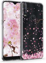 kwmobile telefoonhoesje voor Alcatel 1S (2020) - Hoesje voor smartphone in poederroze / donkerbruin / transparant - Kersenbloesembladeren design