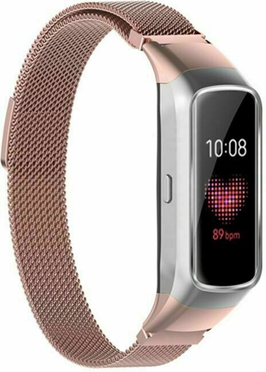 Milanees Smartwatch bandje - Geschikt voor Samsung Galaxy Fit Milanese band - rosé pink - Strap-it Horlogeband / Polsband / Armband
