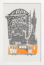 JUNIQE - Poster met houten lijst Glasgow Cityscape -13x18 /Grijs &