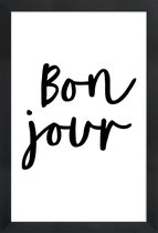 JUNIQE - Poster met houten lijst Bonjour -13x18 /Wit & Zwart