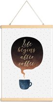 JUNIQE - Posterhanger Life Begins After Coffee -20x30 /Blauw & Bruin