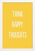 JUNIQE - Poster met houten lijst Happy Thoughts -13x18 /Geel