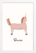 JUNIQE - Poster in houten lijst Unicorn -20x30 /Roze