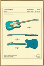 JUNIQE - Poster met kunststof lijst Guitar 3 -30x45 /Blauw & Ivoor