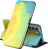 Voor Samsung Galaxy S21 5G Spanning Aquarel Patroon Huid Voelen Magnetische Horizontale Flip PU Lederen Case met Houder (Geel)