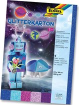 Folia Glitterkarton Ice (donkerblauw turkoois fuchsia oudroze en paars)