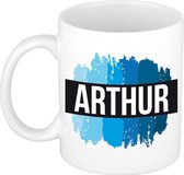Arthur naam cadeau mok / beker met  verfstrepen - Cadeau collega/ vaderdag/ verjaardag of als persoonlijke mok werknemers
