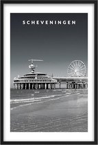 Poster Den Haag Scheveningen - A3 - 30 x 40 cm - Inclusief lijst (Zwart MDF)